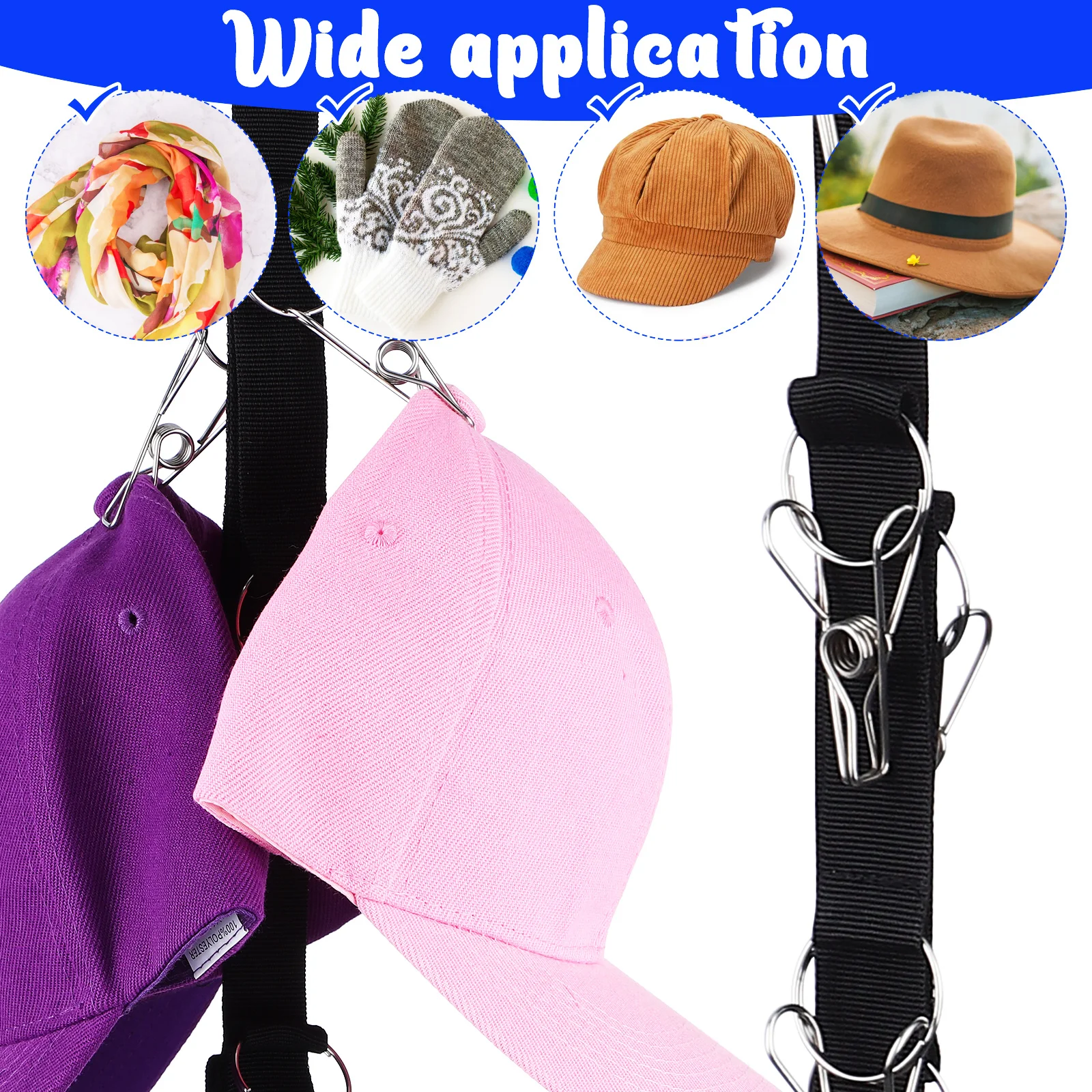 

Hat Organizer Rack Closet Hanging Rope Vertical Design Wall Door Cap Holder Durable Nylon Stainless Steel Scarves Headbands