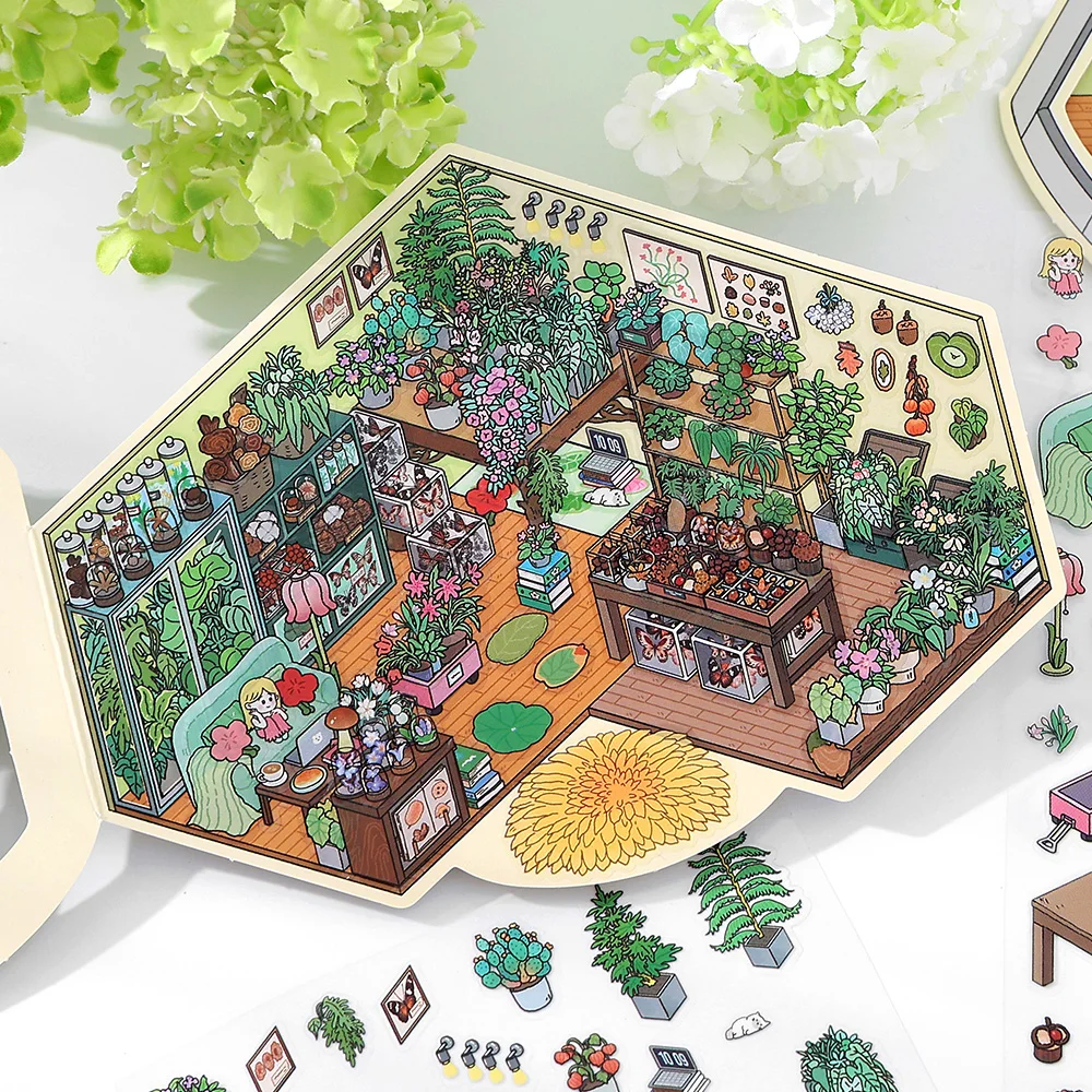 Kawaii 3D Small Shop18.0 Miniature Scene Stickers Visual Stacking DIY Scrapbooking Pocket House Stickers Children Festival Gift