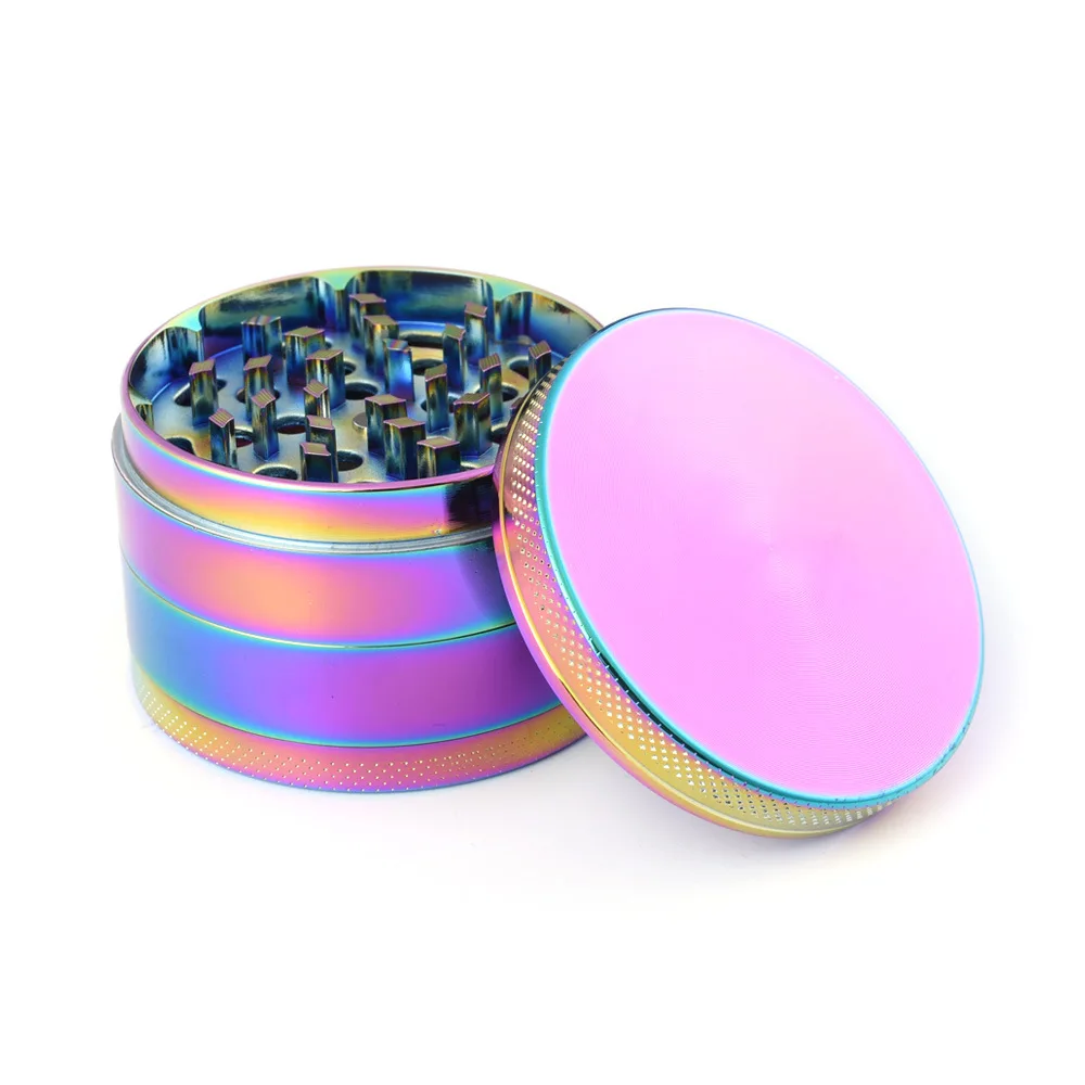 40/50/63MM 4 parts tobacco herbal grinder rainbow crusher metal zinc aluminum alloy cutter mill lighting for spice Smokin