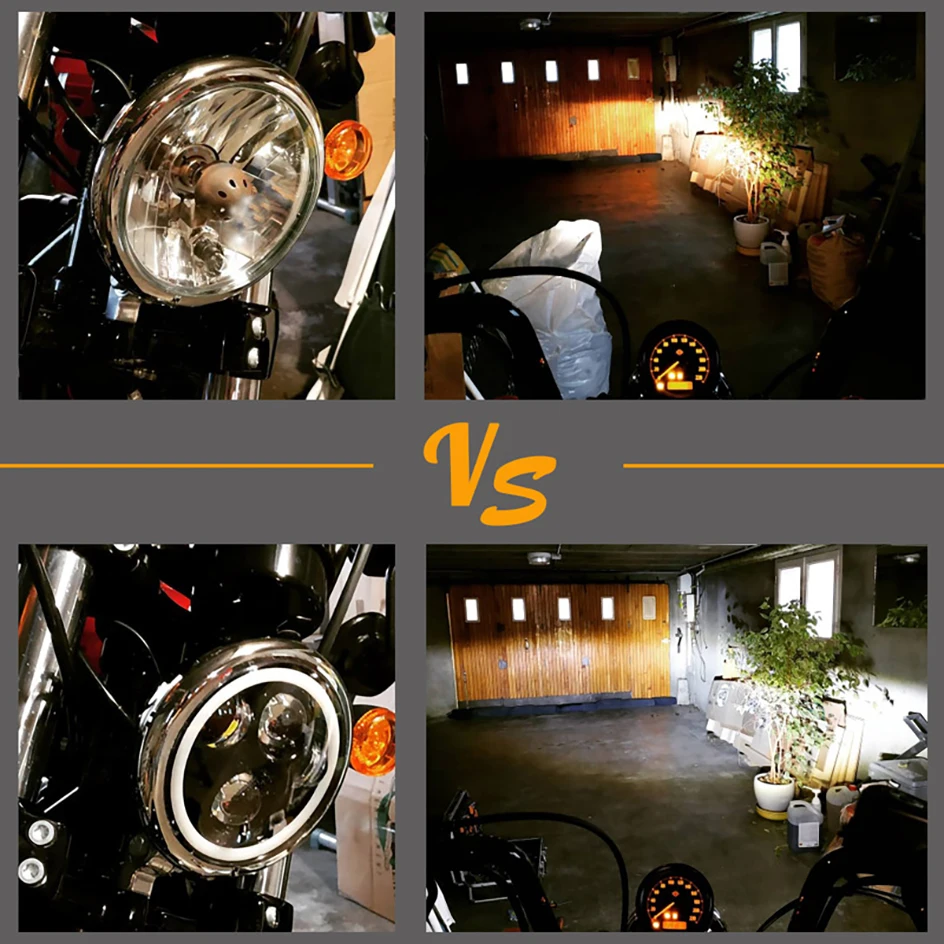 Headlight 5.75 Inch Black Halo Angel Eyes LED For Harley Sportster 1200 883 Street Softail Dyna 5-3/4\