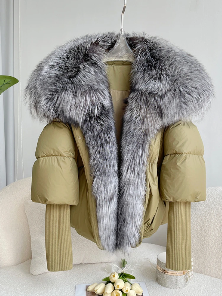 2026 New Autumn 90 Winter Goose Down Jacket Warm Women Coat Oversized Real Fox Fur Collar Thick Luxury Fashion Outerwear