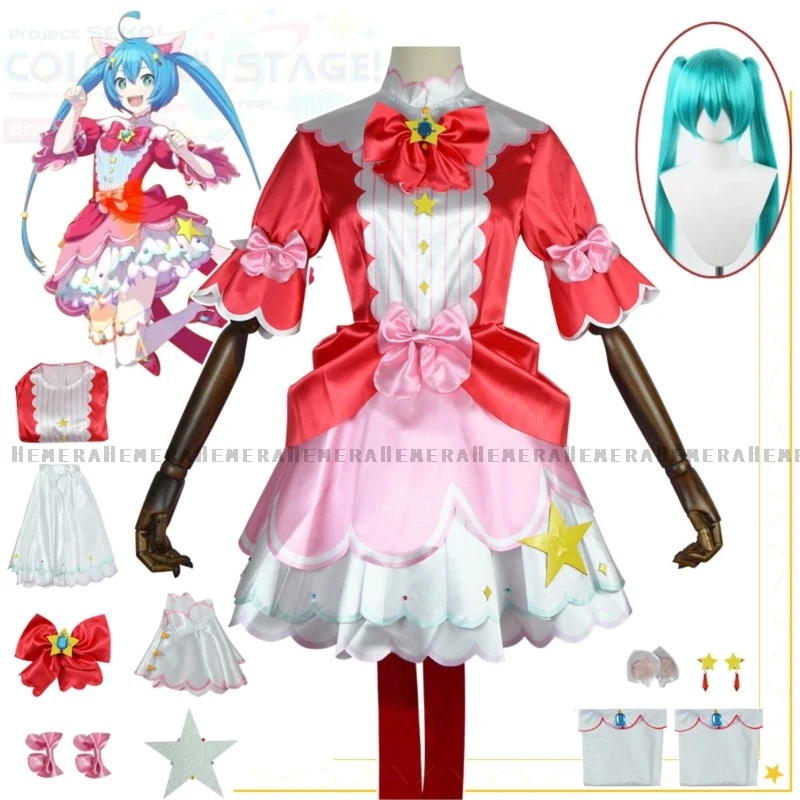 

Project Sekai 3rd Anniversary Wonderlands×Showtime Mikuuu Cosplay Red Dress Lolita Green Wigs For Halloween Christmas Girls