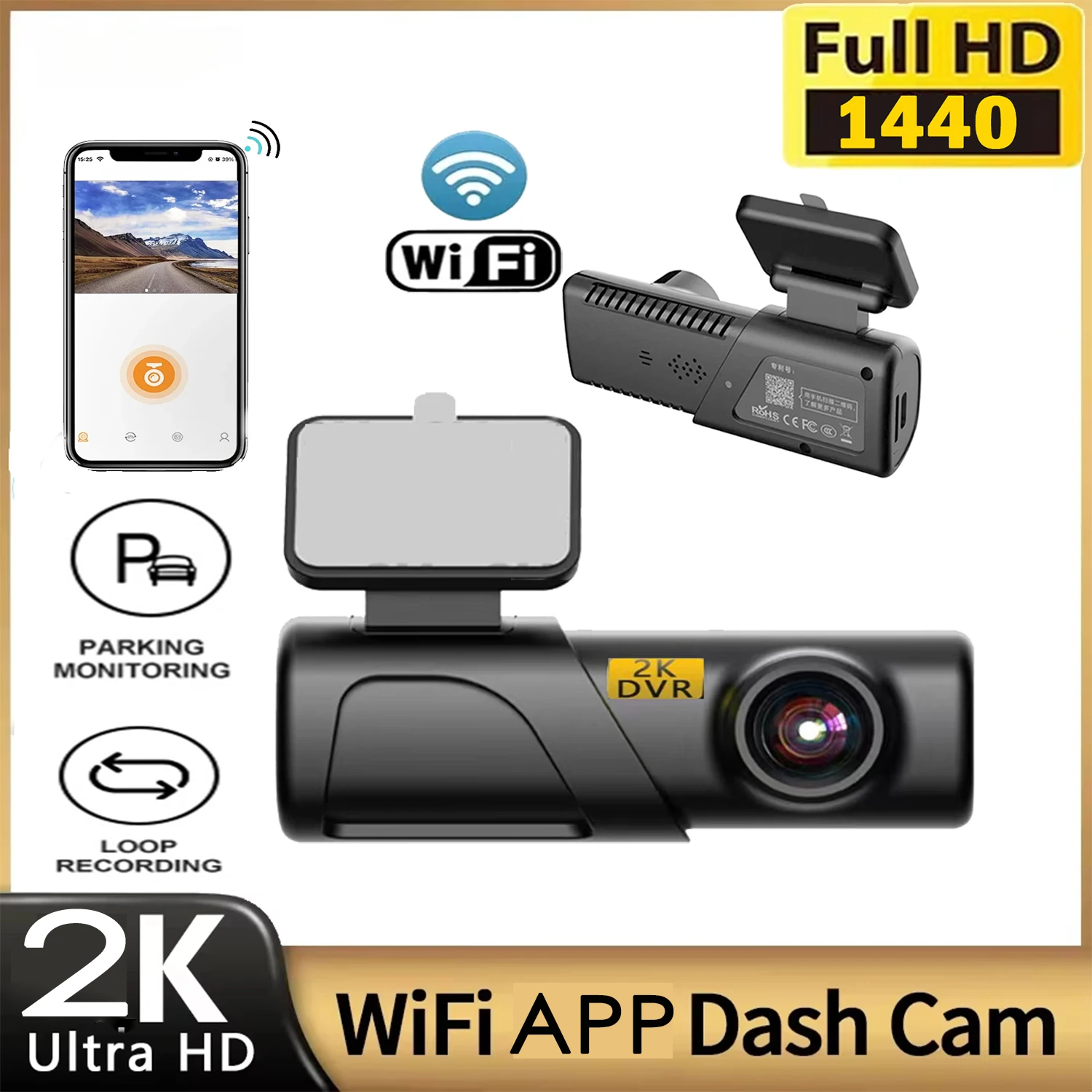 

Мини-камера ночного видения 2KUltra HD с неразрученным обзором, подключением для смартфона с Wi-Fi, 24-часовой мониторинг парковки Bla