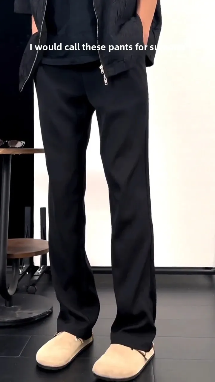 Cleanfit Ice Silk Men's Summer Thin Knife  Casual Pants Drapey High-End Feeling Micro Flared Trousers Breathable Straight...