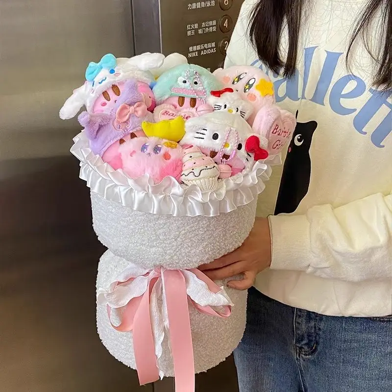 น่ารัก Sanrio Plush Hello Kitty ดอกไม้ช่อดอกไม้การ์ตูน Cinnamoroll Kirby ตุ๊กตา Plush ของเล่น Kawaii ตกแต่งตุ๊กตาสาวของขวัญวาเลนไทน์