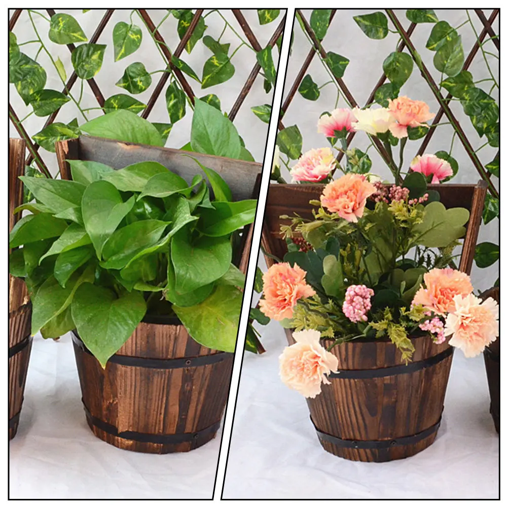 2pcs-rustic-natural-wood-flower-bucket-planter-hanging-flowerpot-for-balcony-fence-garden-indoor-outdoor-succulent-cactus-plant