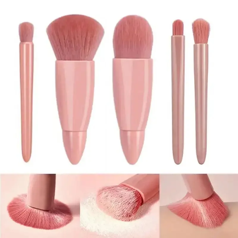 5pcs Travel Size Makeup Brushes Set Mini Makeup Brushes, Small Complete Function Cosmetic Brushes Kit With Case And Mirror5pcs T