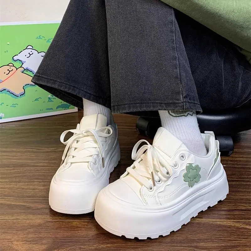 

​ Новинка 2024, весенне-осенние женские кроссовки на массивном каблуке, обувь на толстой подошве, студенческая повседневная обувь на шнуровке ​ для женщин