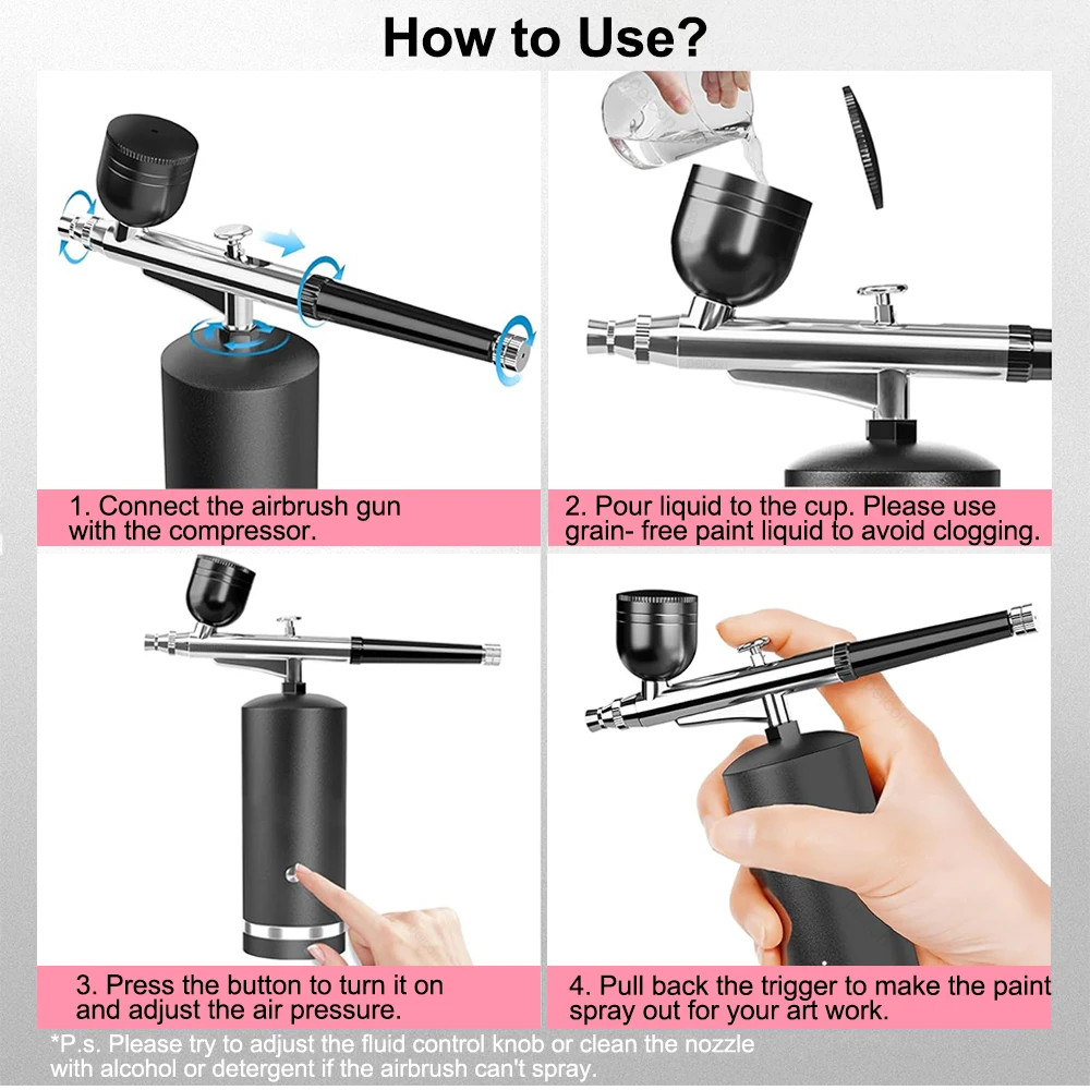 Nagel Airbrush Tragbare Airbrush Mit Kompressor Malerei Air Pinsel Mini Kompressor Farbe pistole Für Nail art Farbe Handwerk Modellierung – Detail 9