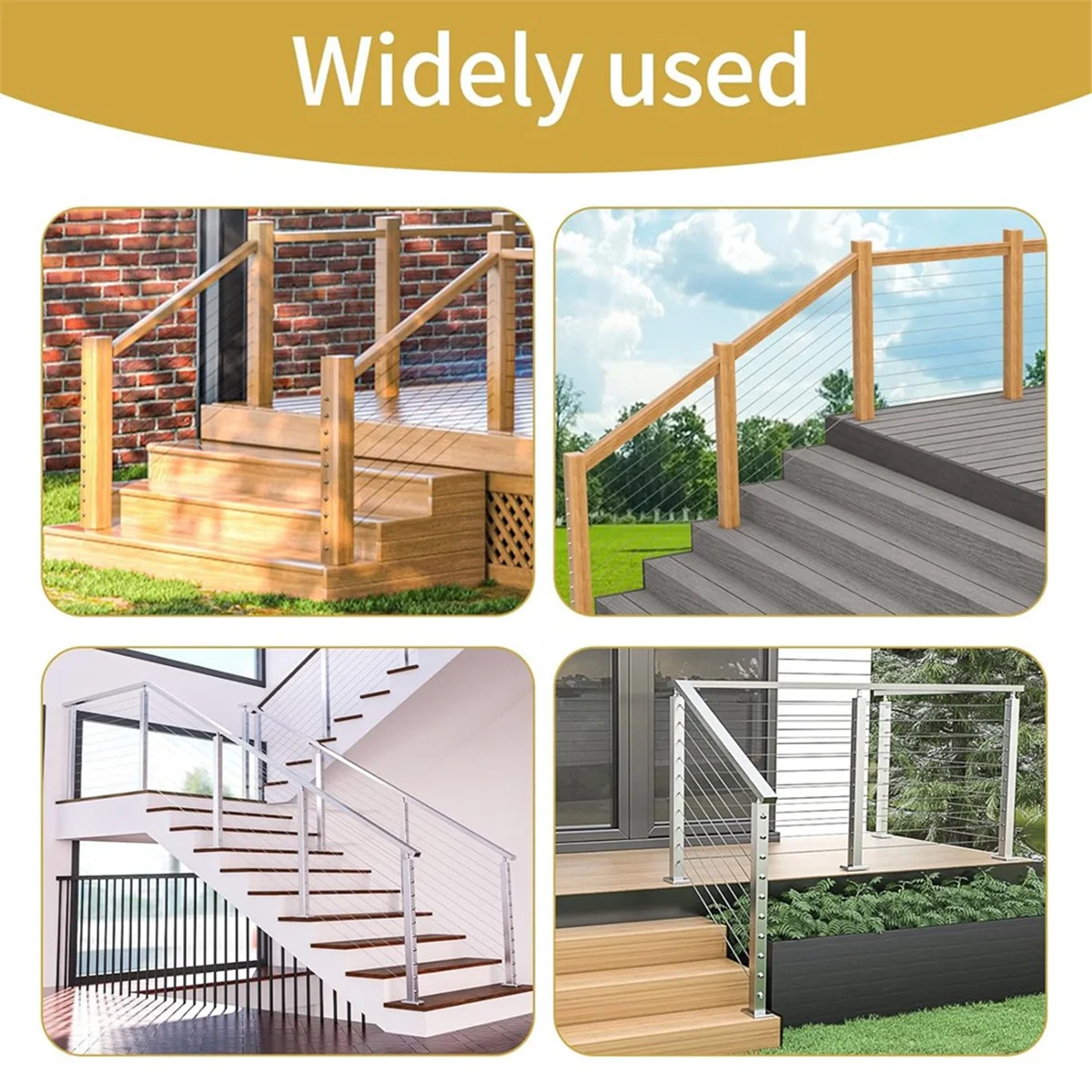 10 paia Kit di ringhiere per cavi invisibili da 1/8 pollici tenditore e estremità del perno in acciaio inossidabile T316 per pali in legno e metallo da 2 pollici