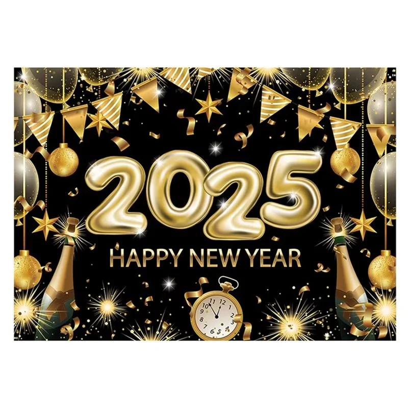 Happy New Year Backdrop 2025 Blackgold Backdrop Happy New Year 6.88 X 4.92Ft Happy New Year Decorations Wall Display