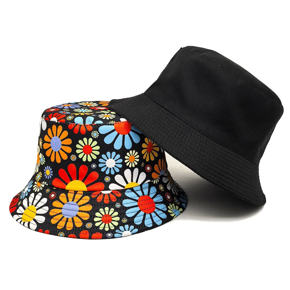 

Bucket Hat Fashion Print Fisherman Hats Double Sides Flat Top Panama Caps for Men Women Reversible Outdoor Sun Hats Basin Cap