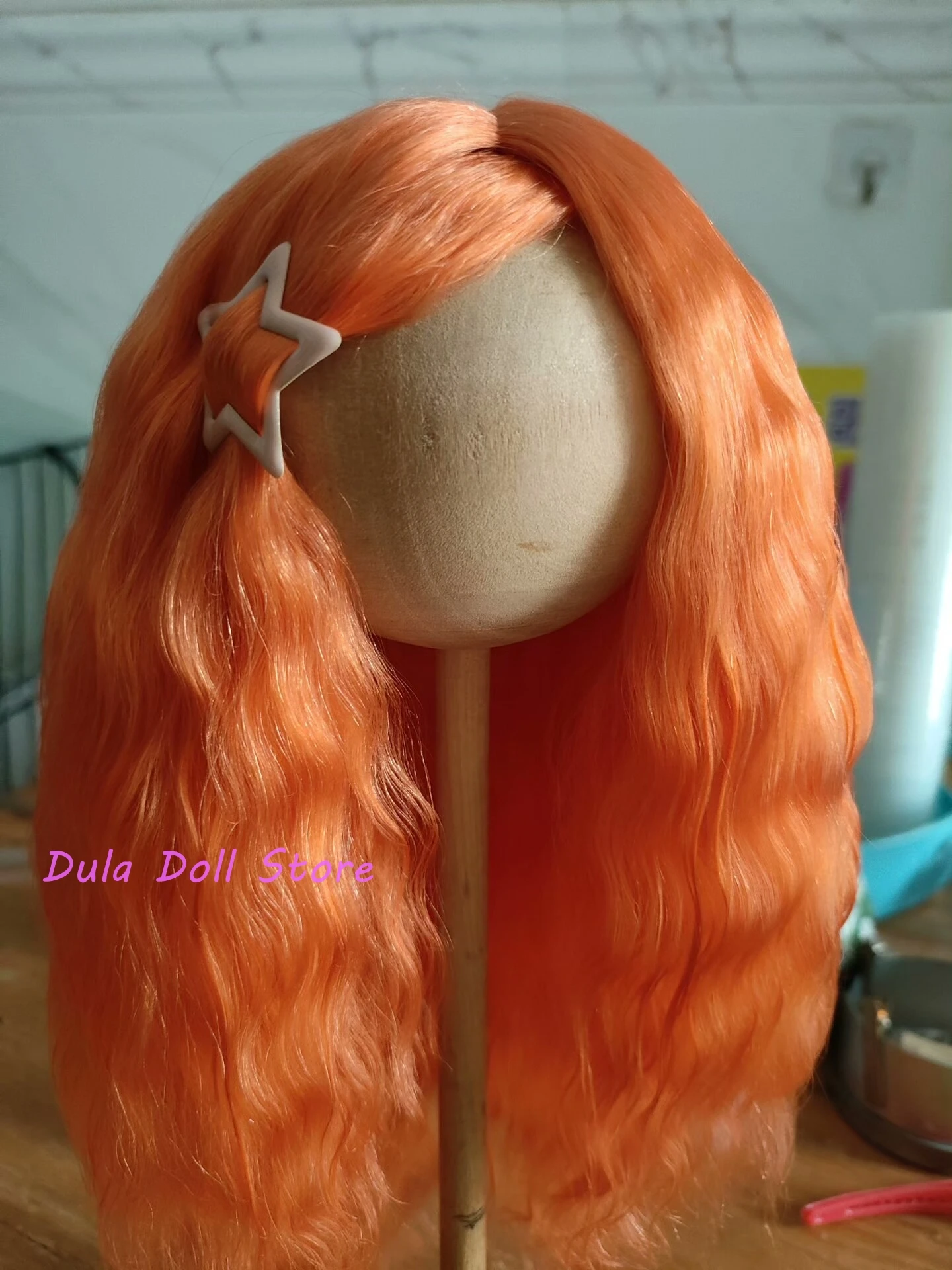 

Dula Doll Wigs for Blythe Qbaby natural Mohair orange hair hard seams for 9-10 inch head