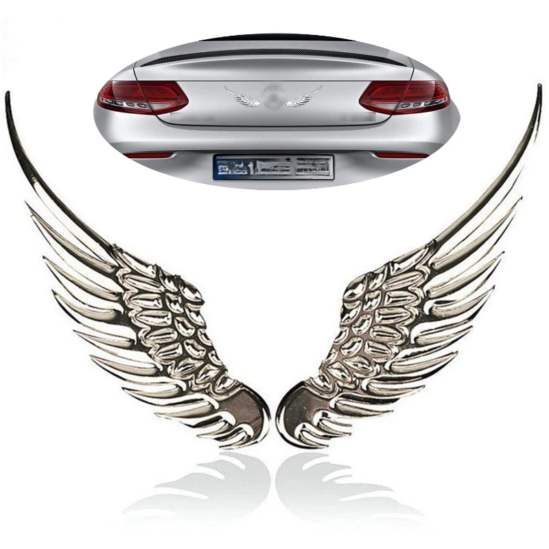 1 Pair 3D Stereo Car Body Sticker Angel Wings Badge Emblem Style Metal Zinc Alloy Decal Auto Exterior Decoration Accessories