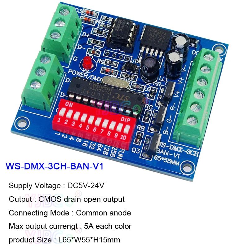 5V 12V 24V 3 Channels DMX512 Decoder RGB LED Strip tape Lamp Light Module DMX 512 Controller Board 3CH dimmer WS-DMX-3CH-BAN-V1