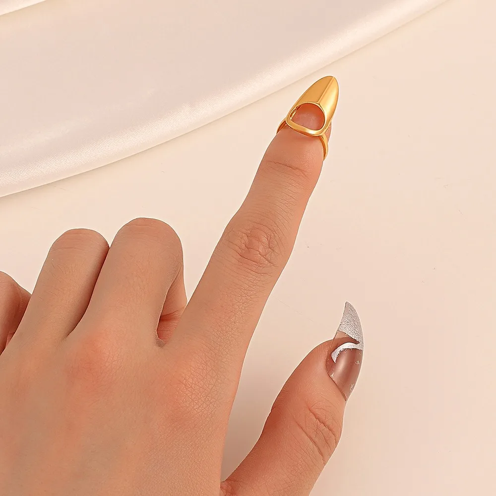 New Design Metal Nail Ring Adjustable Heart Shape Decorative False Nail Ring Jewelry Accessories Nail Cover Daily Wear