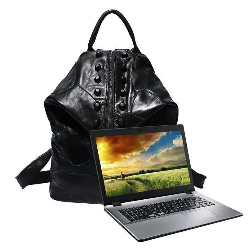

Soft Backpack Unisex PU Leather Material Rainbow Black Color For Girls Patchwork Style Travel Bag Outside