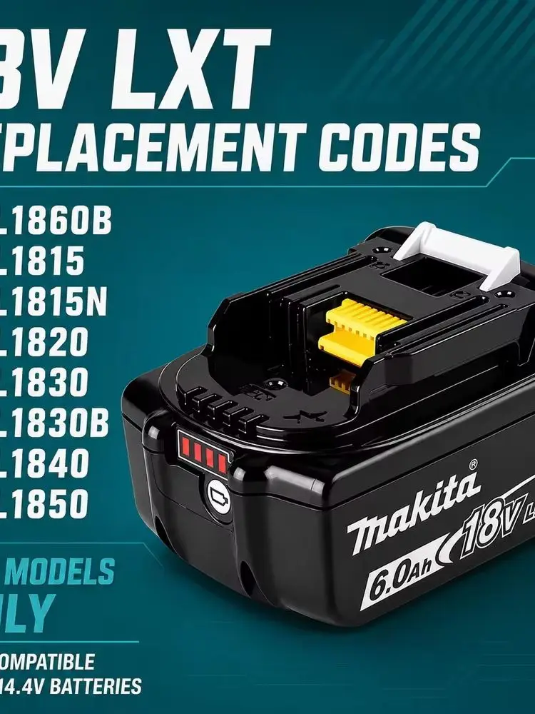 18V 6,0Ah Li-Ion Ersatzakku für Makita LXT Akku-Werkzeuge, Passend für BL1840 BL1850 BL1850B BL1860 BL1860B