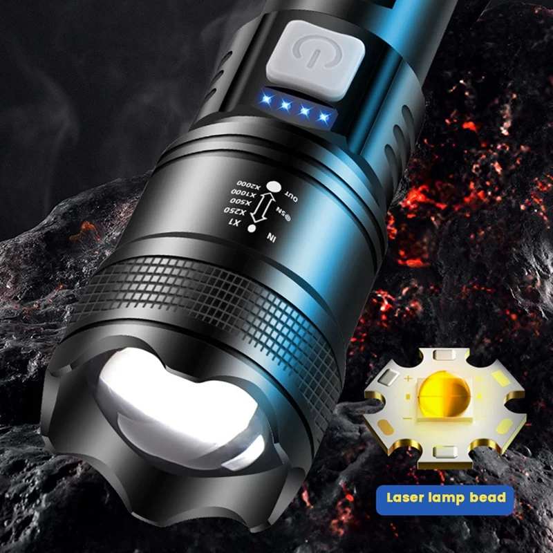 Portable Led Flashlight P70 With Zoom Telescopic Function, Rechargeable Long Lasting Camping Lantern