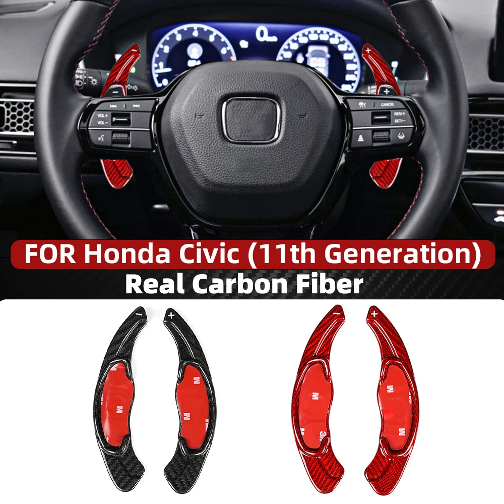 

Real Carbon Fiber Steering Wheel Shift Paddle Extension For Honda 11th Generation Civic 2022 Shifters accessories Black Red