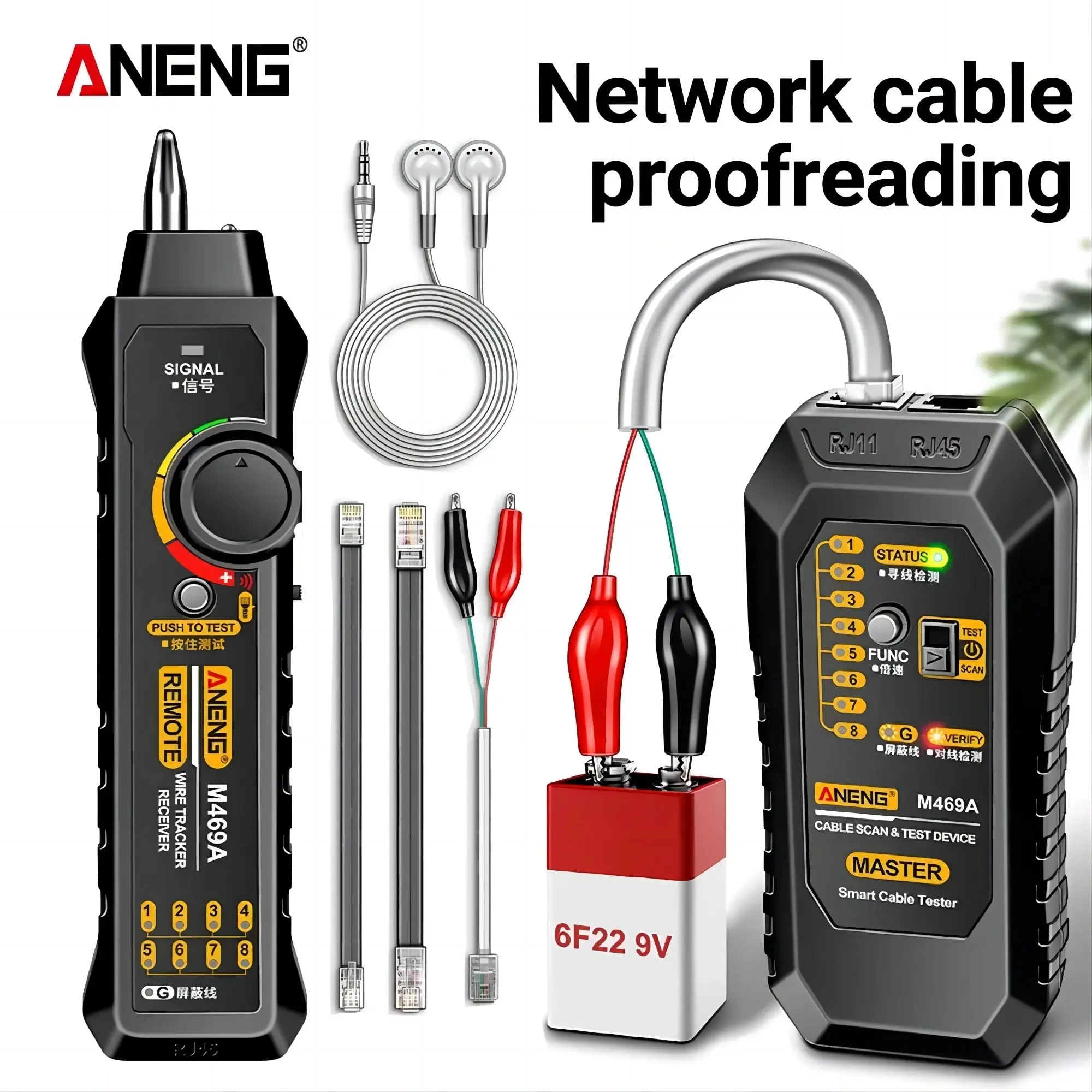 Aneng M469a Smart Network Kabel Tester Rj45 Rj11 Lan Kabel Tester Finder Wire Tracker Ontvanger Netwerk Reparatie Elektrisch Gereedschap