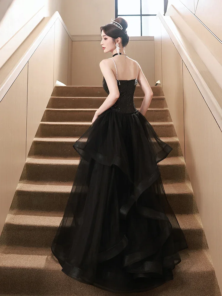 Robe de soiree preto lantejoulas magro vestido formal elegante uma linha vestido de festa vestidos de noite de luxo vestido de festa vestido de baile 2025