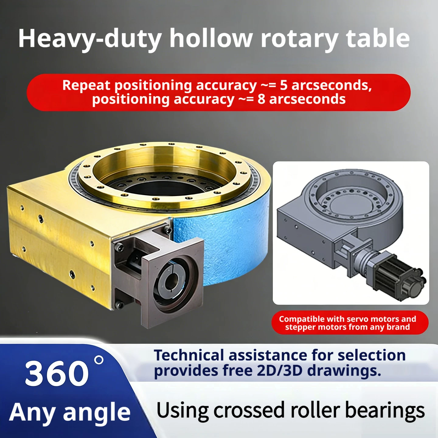 55H Heavy Duty Hollow Rotary Platform, Large Bore Precision Cam Servo Indexing Table for Automation