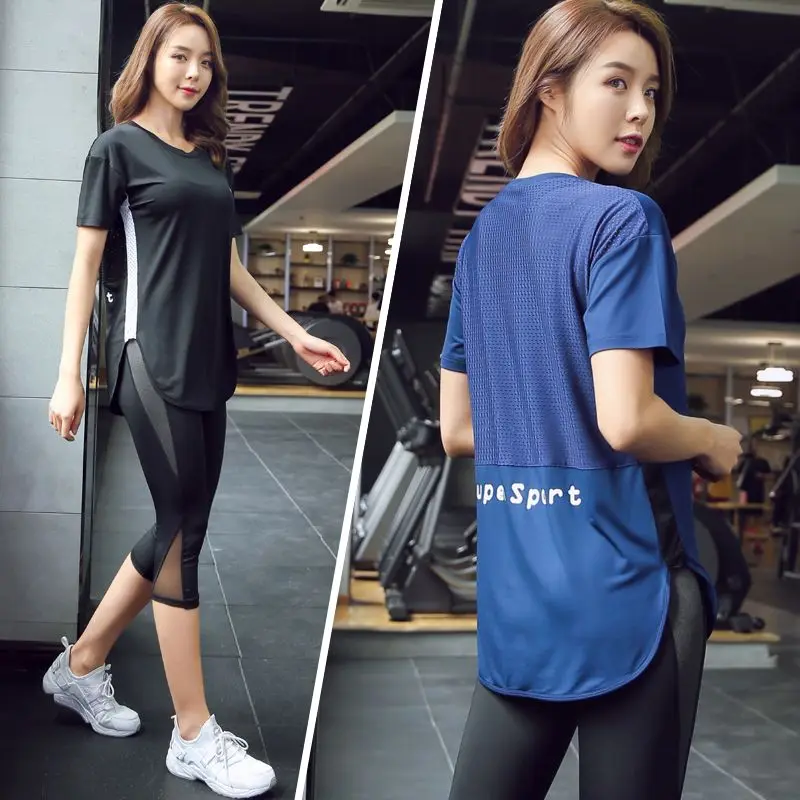 Women's Loose Long Yoga Top Quick Dry Fitness Set Sporty T-Shirt plus Size Summer Clothing Butt Covering Clothes