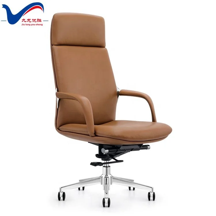 Premium Leather Executive Office Chair Height Adjustable Chromed Metal Base Luxury Office Chair Swivel Office Furniture Chair