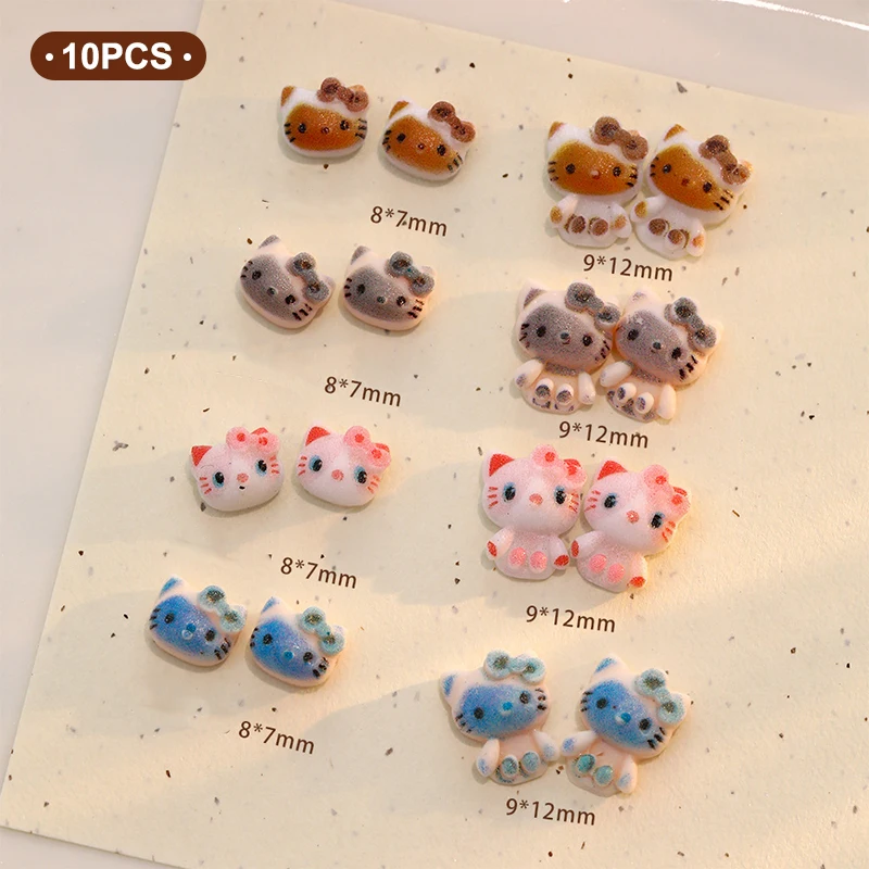 

10Pcs Cartoon Hello Kitty Mini Cat Head Nail Charms Ultra-Cute Nail Art Accessories Adorable Manicure Look