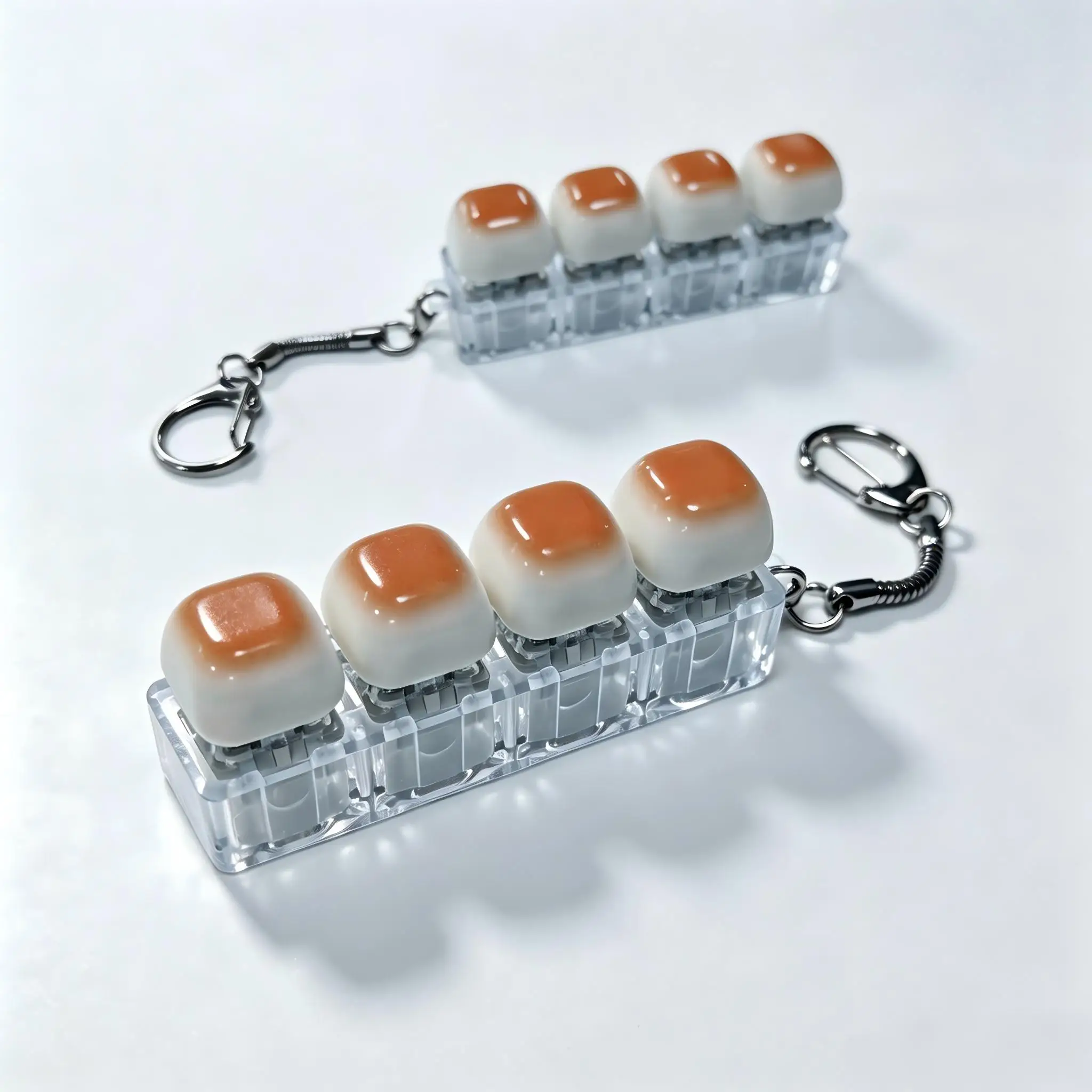 4 Buttons Fidget Clicker Keychain Mini Caramel Bread Shape Keyboard Sensory Anxiety Relief Decompression Toy Bag Pendant Gift