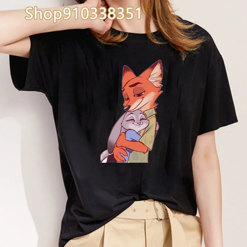 Vestiti Y2k T Shirt Harajuku anni '90 Zootopia Judy Nick T-shirt Divertente Maglietta a maniche corte Donna Top Tees Donna 2024 Estate