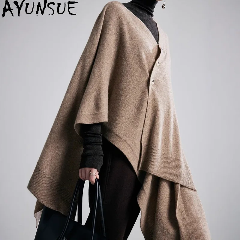 AYUNSUE 100% سترة الكشمير المعنقة 2025 وصول جديد سترة على الطراز الحر ملابس عصرية فريدة للمرأة نوعية جيدة كارديغان ЖenСыы