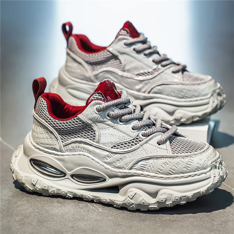 

Модная и удобная противоскользящая обувь для бега, осенняя новая мужская повседневная обувь, дышащие кроссовки с толстой амортизирующей сеткой