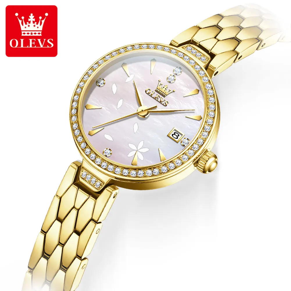 OLEVS Women's Quartz Watch Stainless Steel Bracelet Fashion Casual Wrist Watch 26mm Crystal Bezel Waterproof Womens Clock 5689