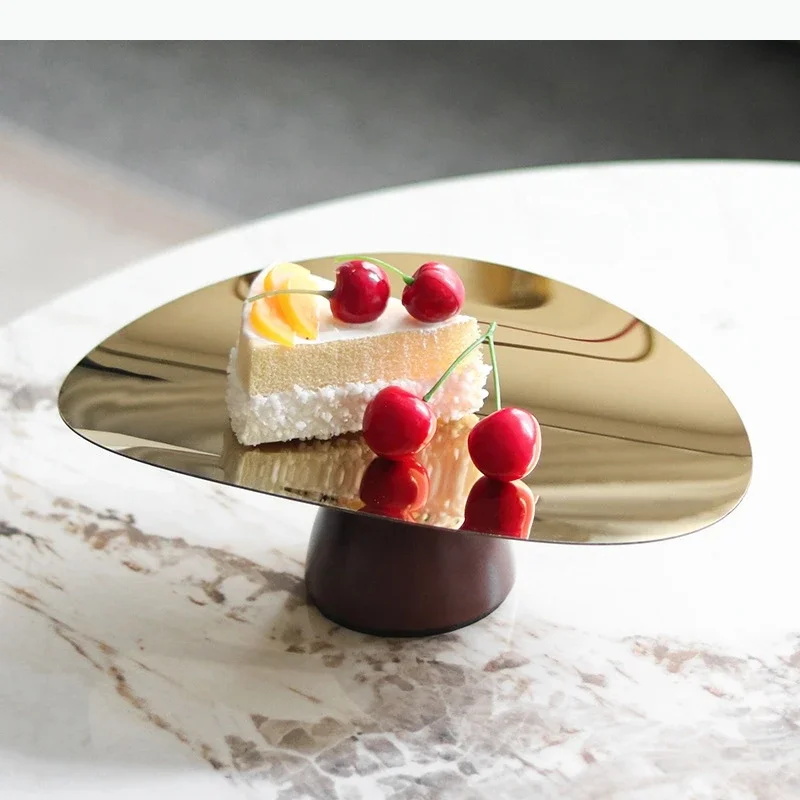 Solid Wood Base Fruits Bowl Gold Plated Storage Tray Breakfast Plates Hotel Restaurant Fruit Plate Home Kitchen Dessert Cutlery