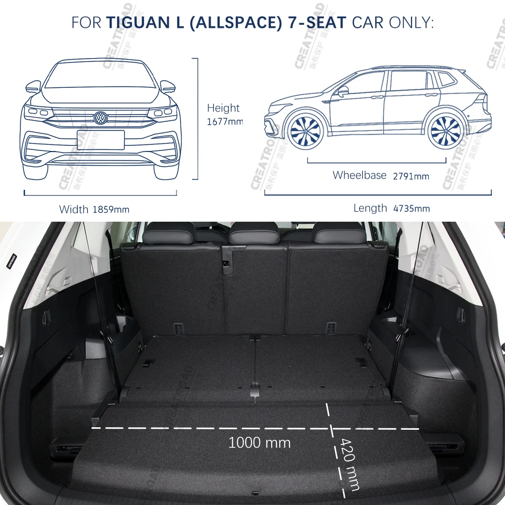 Car Trunk Mat For VOLKSWAGEN VW Tiguan L（Allspace）7-Seat 2021 2022 2023 Custom Cargo Liner Boot Carpets