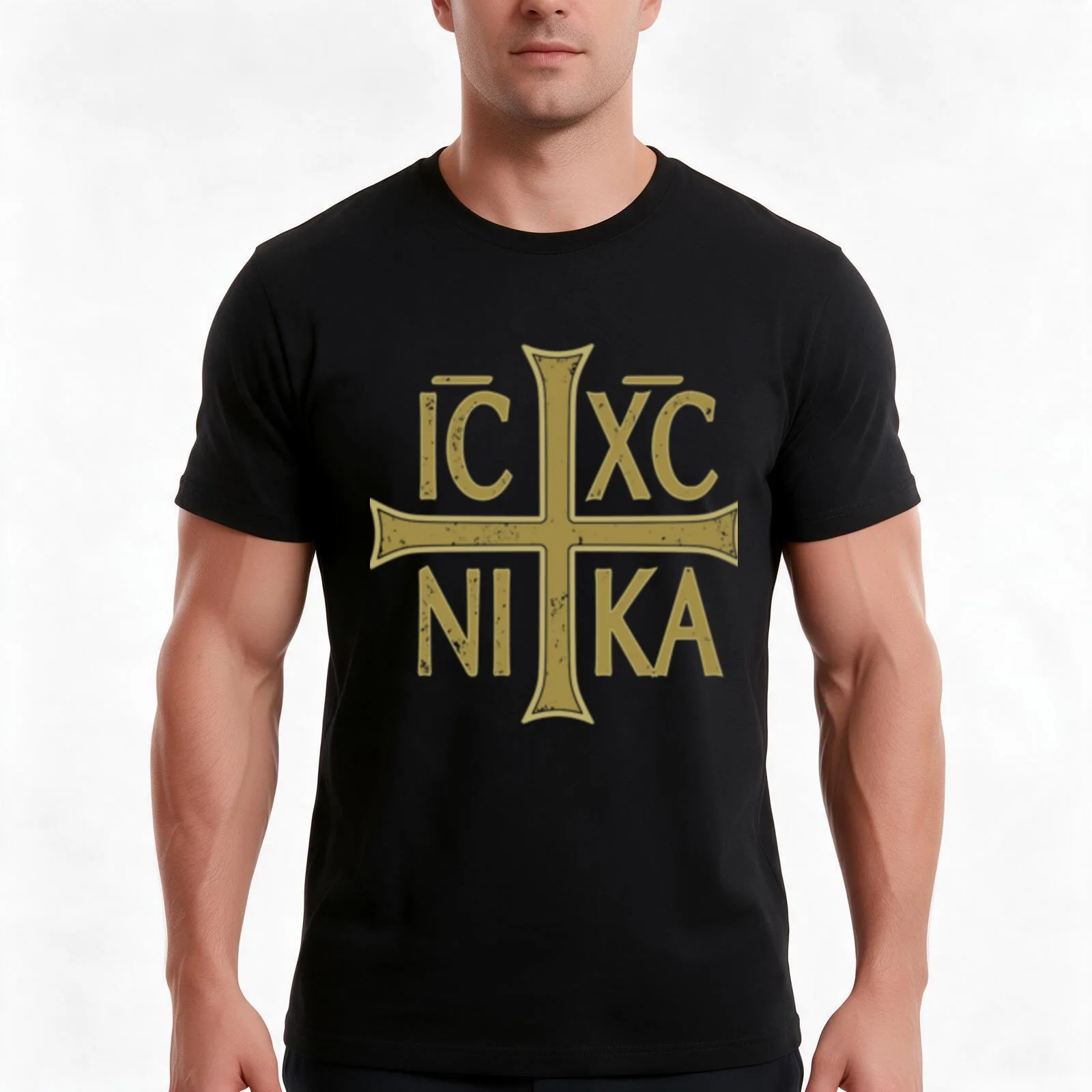IC XC NIKA Cross Orthodox Eastern Christianity Christogram T-Shirt, Cool Short Sleeve T Shirt, Loose Casual Summer Unisex Top