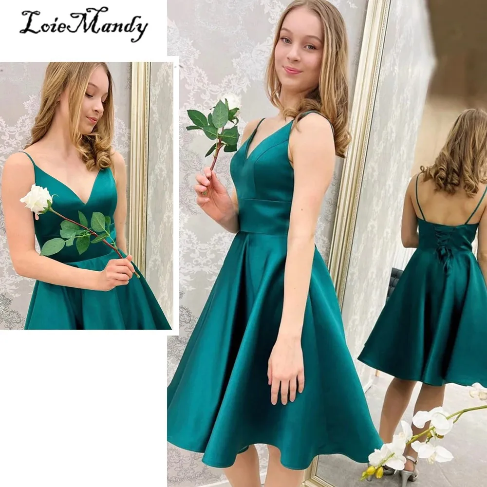 Dark Green Short Graduation Dresses Sexy V-neck Backless Prom Party Gowns For Women Formal Plus Size Mini Vestidos de graduación