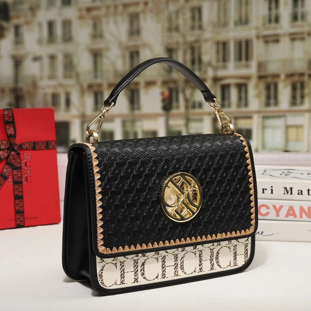 

CH-CH 2025, однотонная дизайнерская сумка на плечо, женская вечерняя сумка с темным тиснением и буквами, изысканная роскошная брендовая модная дизайнерская сумка