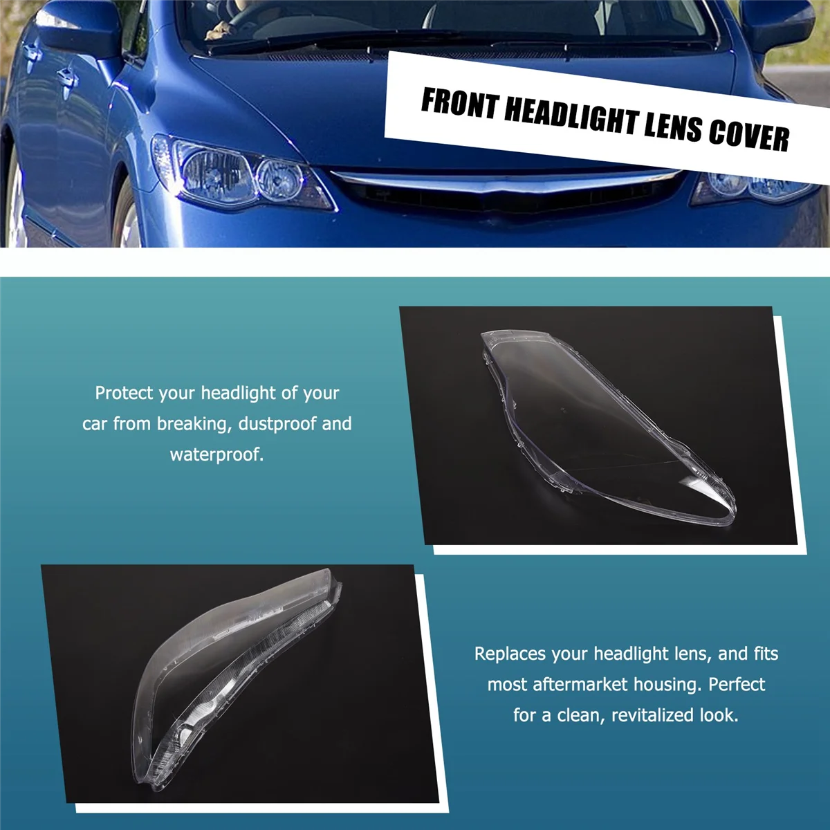 مصباح أمامي أمامي على الجانب الأيسر للسيارة عدسة شفافة ، غلاف ظل للمصباح ، غطاء لهوندا سيفيك FD