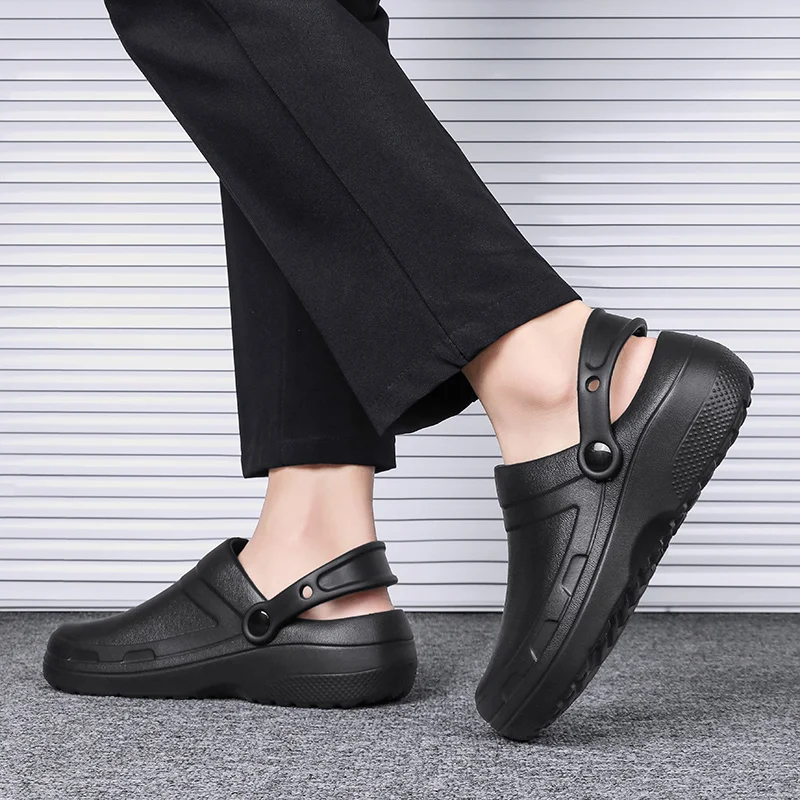 STRONGSHEN Men Chef Shoes Waterproof Kitchen Shoes Men Injection EVA Work Shoes Nurse Shoes Non-slip Outsole Garden Clogs Sandal