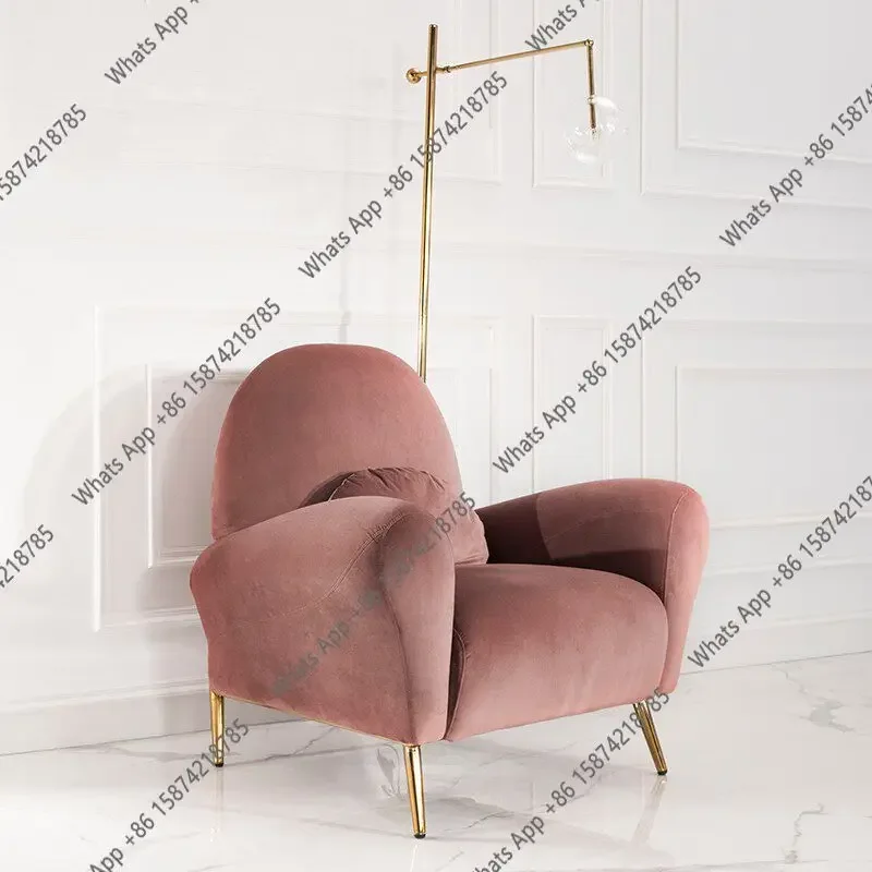 65 N Nordic single sofa velvet pink light luxury small apartment living room bedroom fabric leisure chair creative sofa