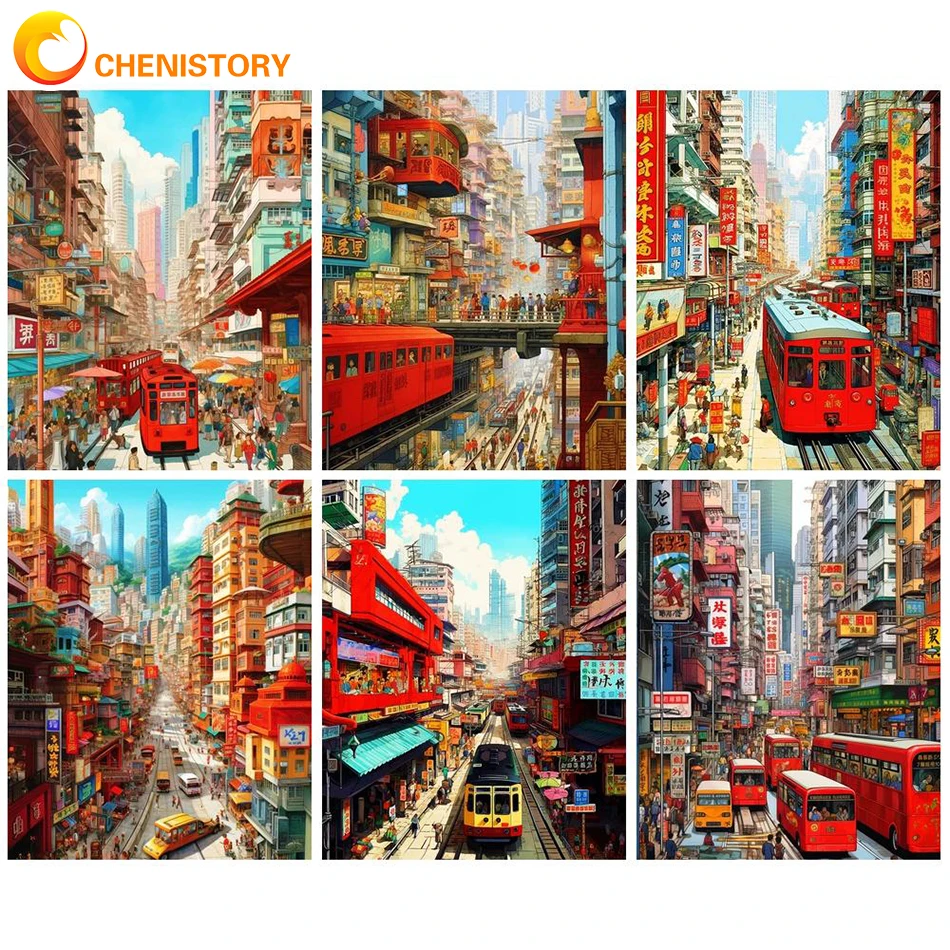 

CHENISTORY Coloring By Number For Adults Handpaint Oil Painting By Numbers City Landscape On Canvas For Home Wall Decor Gift