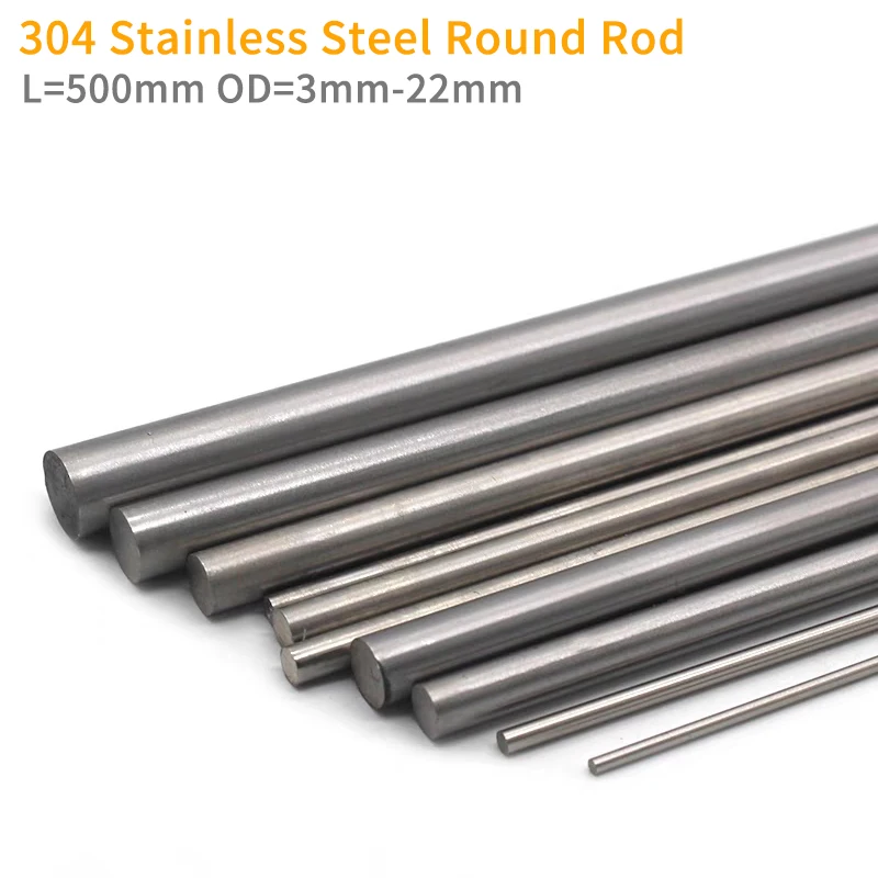 3Mm 4Mm 5Mm 6Mm 8Mm 10Mm 12Mm 16Mm 20Mm 22Mm Lineaire As 304 Roestvrij Staal Staaf Diameter Metrische Ronde Grondstaaf 500Mm Lang