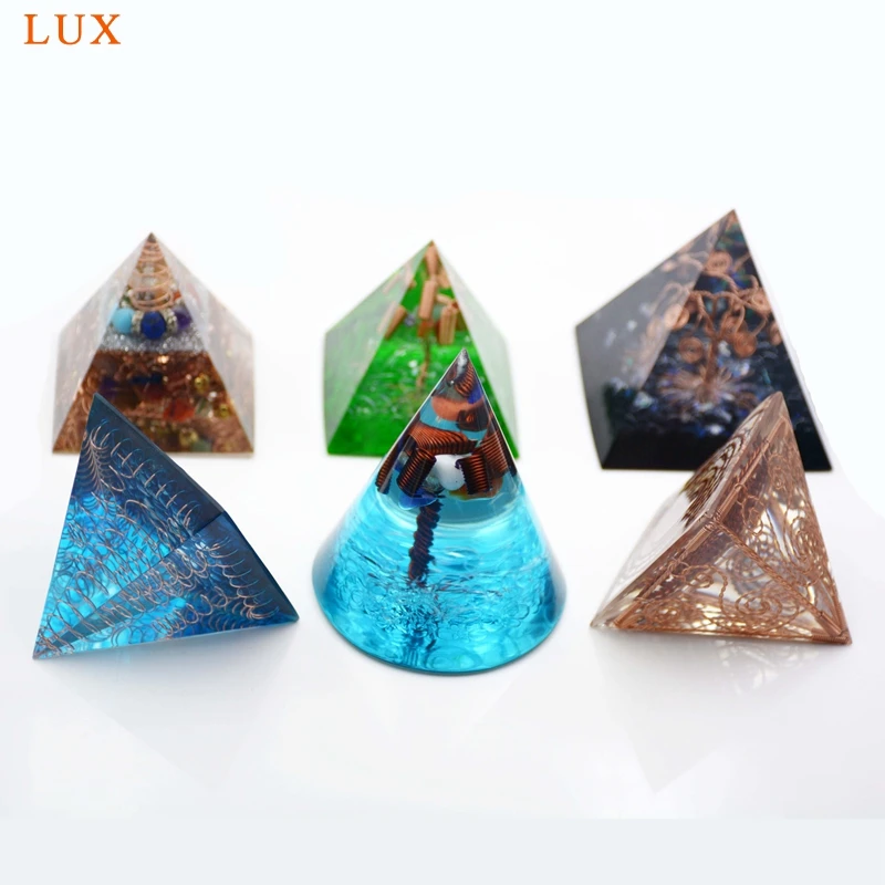 Round Cone Metal Wire Reiki Resin Pyramid  Natural Stone Orgone Energy Converter Orgonite Pyramid Spiral Crafts Decoration