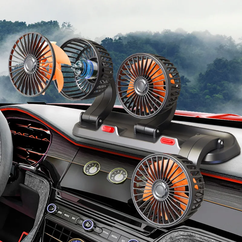 Car Cooling Fan 360° Adjustable Car 12V High Power Fan Three Head Fan 2 Speeds Car Silent Air Fan Truck Vehicles fan Car Accesso