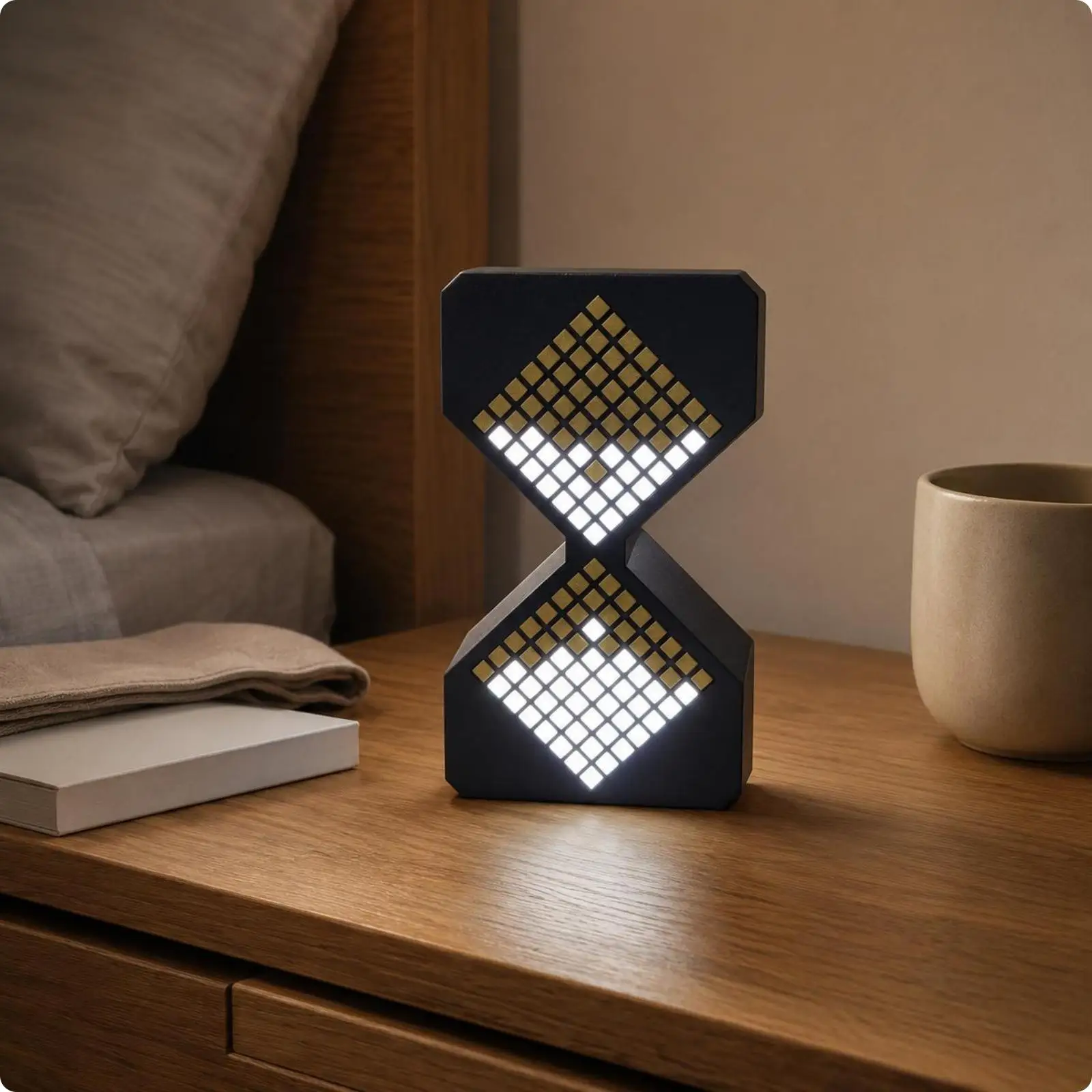 Pixel-Grid Lamp Adjustable Brightness Hourglass Lamp Black for Desk Display