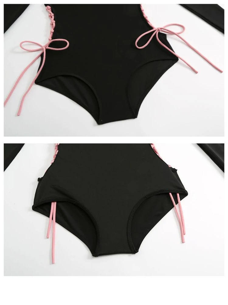 Y2K retro Harajuku style hot girl black long sleeved ins style one-piece swimsuit hot spring vacation sexy backless swimsuit
