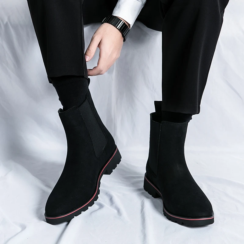 

Men Chelsea Boots Anti Suede Solid Color Classic Fashion Versatile High Top Boots